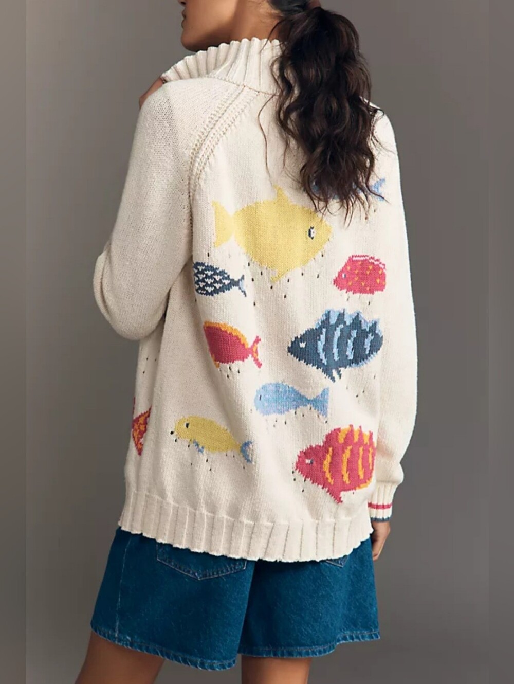 Anthropologie Pilcro Zip-up Fish Design Cardigan. Cotton Sweater